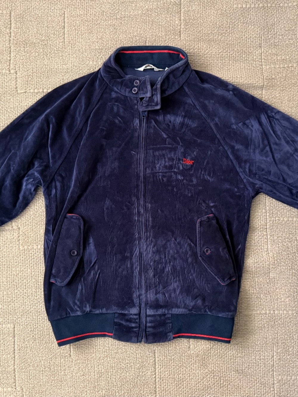 Dior Navy & Red Velour Track Jacket | Size Medium